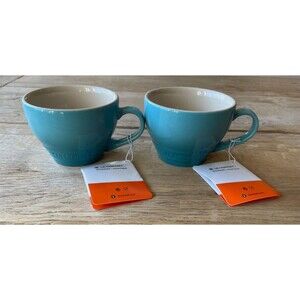 Le Creuset Stoneware Setof 2 Bistro Mug Giant Cappuccino 14oz Caribbean Blue NEW
